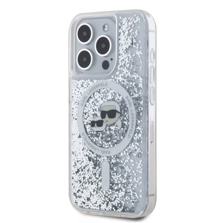 Husa pentru iPhone 15 Pro - Karl Lagerfeld Liquid Glitter MagSafe (KLHMP15LLGKCSGH) - Transparent KarlandChoupette Head