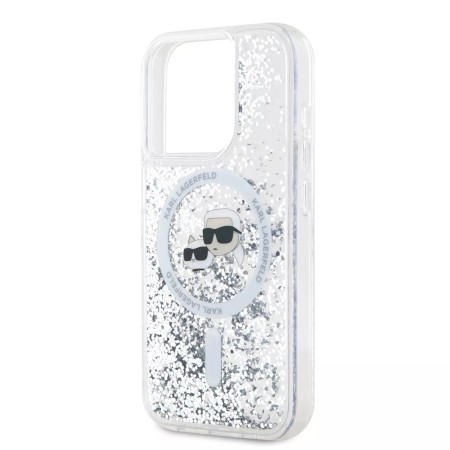 Husa pentru iPhone 15 Pro - Karl Lagerfeld Liquid Glitter MagSafe (KLHMP15LLGKCSGH) - Transparent KarlandChoupette Head