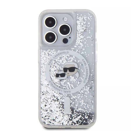 Husa pentru iPhone 15 Pro - Karl Lagerfeld Liquid Glitter MagSafe (KLHMP15LLGKCSGH) - Transparent KarlandChoupette Head