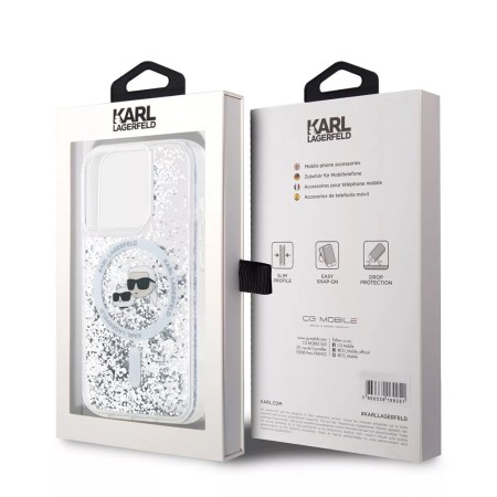 Husa pentru iPhone 15 Pro - Karl Lagerfeld Liquid Glitter MagSafe (KLHMP15LLGKCSGH) - Transparent KarlandChoupette Head