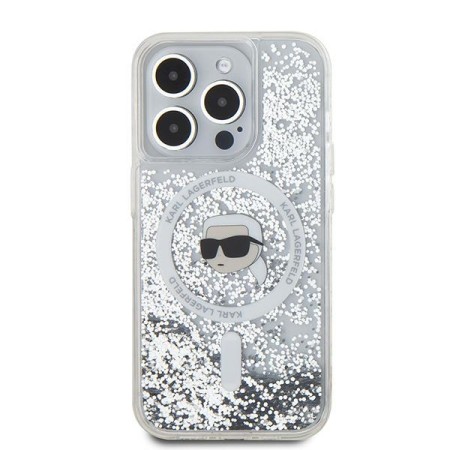 Husa pentru iPhone 15 Pro - Karl Lagerfeld Liquid Glitter MagSafe (KLHMP15LLGKISGH) - Transparent Karl Head