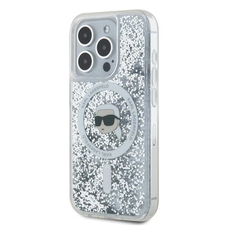 Husa pentru iPhone 15 Pro - Karl Lagerfeld Liquid Glitter MagSafe (KLHMP15LLGKISGH) - Transparent Karl Head