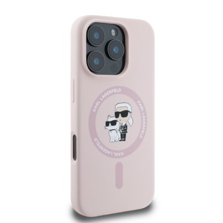 Husa pentru iPhone 16 Pro - Karl Lagerfeld Silicone Ring MagSafe (KLHMP16LSCMKCRHP) - Pink KarlandChoupette