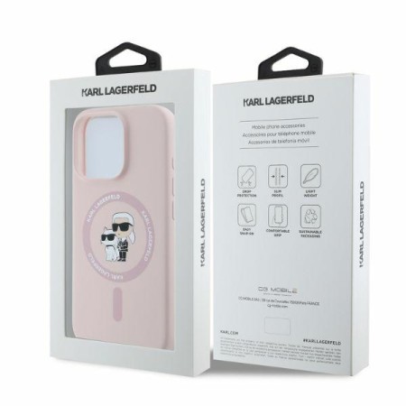 Husa pentru iPhone 16 Pro - Karl Lagerfeld Silicone Ring MagSafe (KLHMP16LSCMKCRHP) - Pink KarlandChoupette