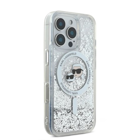 Husa pentru iPhone 16 Pro - Karl Lagerfeld Liquid Glitter MagSafe (KLHMP16LLGKCSGH) - Clear KarlandChoupette Head