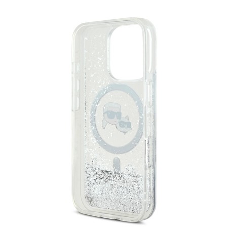 Husa pentru iPhone 16 Pro - Karl Lagerfeld Liquid Glitter MagSafe (KLHMP16LLGKCSGH) - Clear KarlandChoupette Head