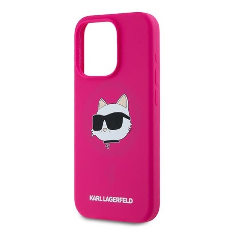 Husa pentru iPhone 15 Pro - Karl Lagerfeld Silicone MagSafe (KLHMP15LSCHPPLF) - Fuchsia Choupette Head