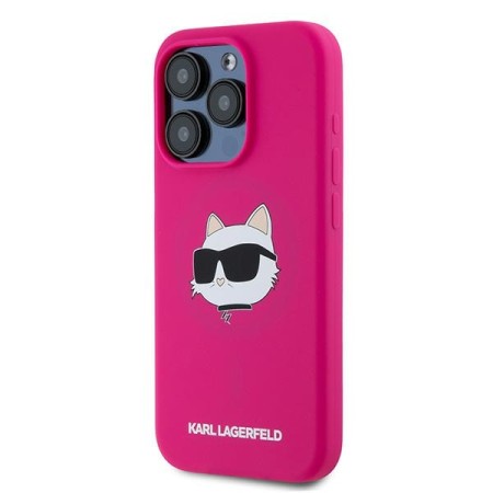 Husa pentru iPhone 15 Pro - Karl Lagerfeld Silicone MagSafe (KLHMP15LSCHPPLF) - Fuchsia Choupette Head