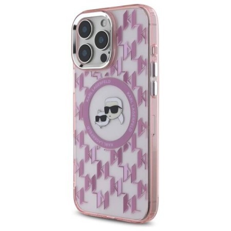 Husa pentru iPhone 16 Pro - Karl Lagerfeld IML MagSafe (KLHMP16LHMCKMHP) - Pink Monogram KarlandChoupette Head