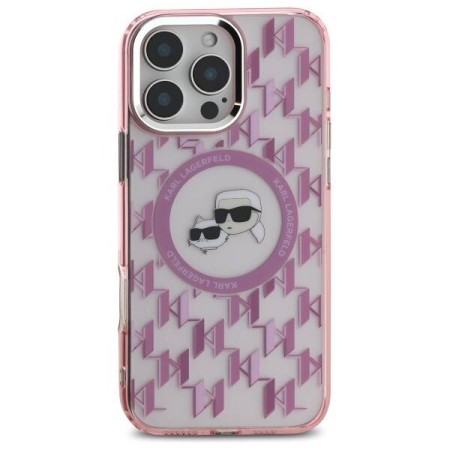 Husa pentru iPhone 16 Pro - Karl Lagerfeld IML MagSafe (KLHMP16LHMCKMHP) - Pink Monogram KarlandChoupette Head