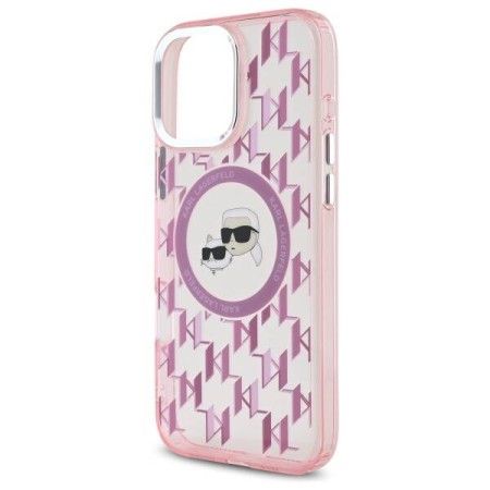 Husa pentru iPhone 16 Pro - Karl Lagerfeld IML MagSafe (KLHMP16LHMCKMHP) - Pink Monogram KarlandChoupette Head