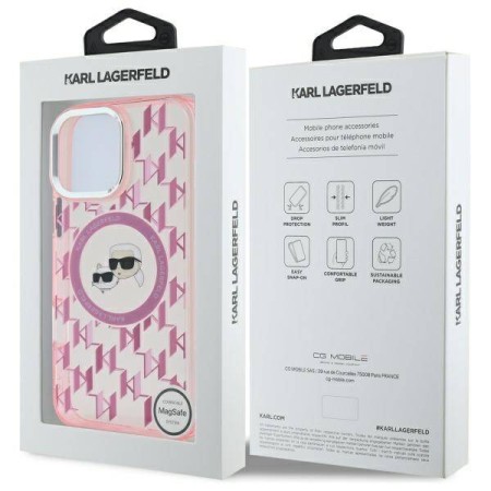 Husa pentru iPhone 16 Pro - Karl Lagerfeld IML MagSafe (KLHMP16LHMCKMHP) - Pink Monogram KarlandChoupette Head