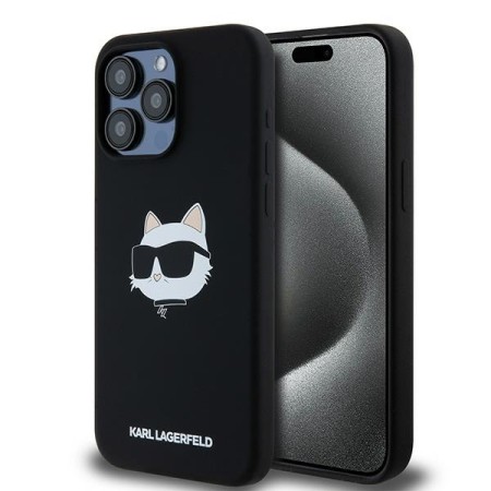 Husa pentru iPhone 15 Pro - Karl Lagerfeld Silicone MagSafe (KLHMP15LSCHPPLK) - Choupette Head