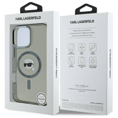 Husa pentru iPhone 16 Pro - Karl Lagerfeld IML MagSafe (KLHMP16LHLSKIK) - Metal Karls Head