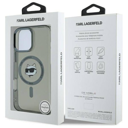 Husa pentru iPhone 16 Pro - Karl Lagerfeld IML MagSafe (KLHMP16LHLSCHK) - Metal Choupettes Head