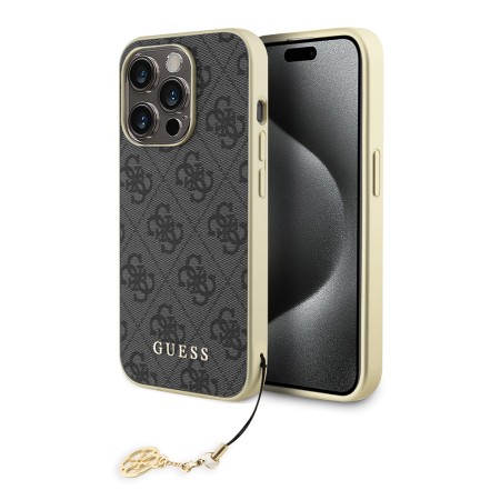 Husa pentru iPhone 15 Pro - Guess Hardcase 4G Charms Collection (GUHCP15LGF4GGR) - Grey