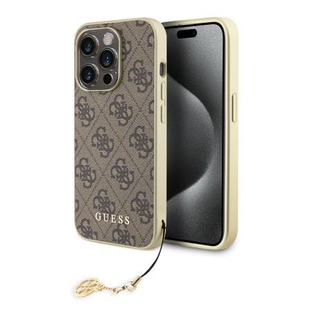 Husa pentru iPhone 15 Pro - Guess Hardcase 4G Charms Collection (GUHCP15LGF4GBR) - Brown