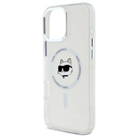 Husa pentru iPhone 16 Pro - Karl Lagerfeld IML MagSafe (KLHMP16LHLSCHH) - White Metal Choupettes Head