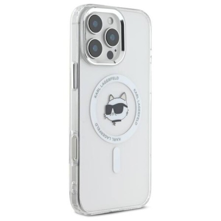 Husa pentru iPhone 16 Pro - Karl Lagerfeld IML MagSafe (KLHMP16LHLSCHH) - White Metal Choupettes Head