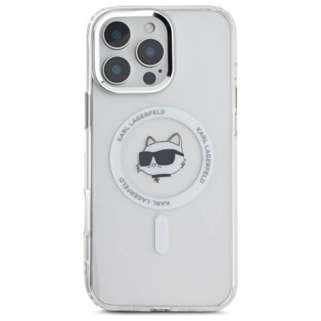 Husa pentru iPhone 16 Pro - Karl Lagerfeld IML MagSafe (KLHMP16LHLSCHH) - White Metal Choupettes Head