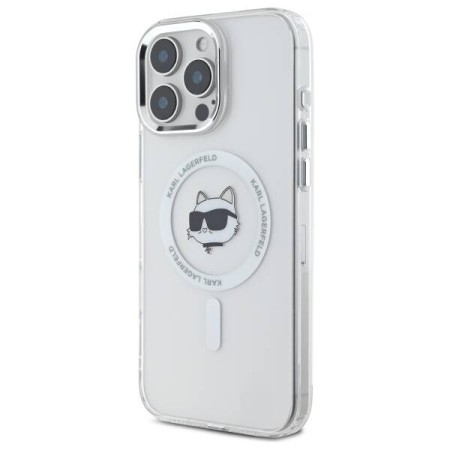 Husa pentru iPhone 16 Pro - Karl Lagerfeld IML MagSafe (KLHMP16LHLSCHH) - White Metal Choupettes Head