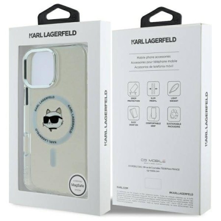 Husa pentru iPhone 16 Pro - Karl Lagerfeld IML MagSafe (KLHMP16LHLSCHH) - White Metal Choupettes Head