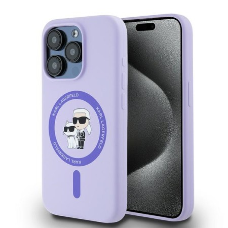 Husa pentru iPhone 15 Pro - Karl Lagerfeld Silicone Ring MagSafe (KLHMP15LSCMKCRHU) - Purple KarlandChoupette