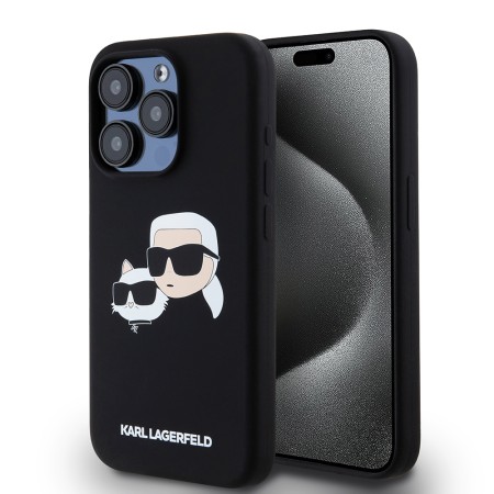 Husa pentru iPhone 15 Pro - Karl Lagerfeld Silicone MagSafe (KLHMP15LSKCHPPLK) - KarlandChoupette Head