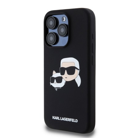 Husa pentru iPhone 15 Pro - Karl Lagerfeld Silicone MagSafe (KLHMP15LSKCHPPLK) - KarlandChoupette Head