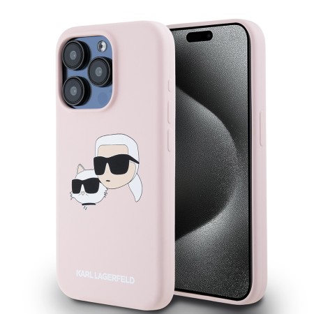 Husa pentru iPhone 15 Pro - Karl Lagerfeld Silicone MagSafe (KLHMP15LSKCHPPLP) - Pink KarlandChoupette Head