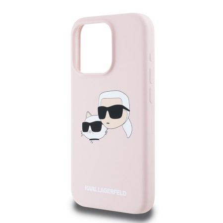 Husa pentru iPhone 15 Pro - Karl Lagerfeld Silicone MagSafe (KLHMP15LSKCHPPLP) - Pink KarlandChoupette Head