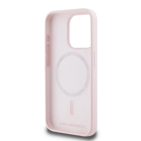 Husa pentru iPhone 15 Pro - Karl Lagerfeld Silicone MagSafe (KLHMP15LSKCHPPLP) - Pink KarlandChoupette Head