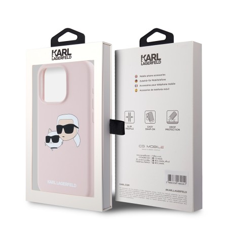 Husa pentru iPhone 15 Pro - Karl Lagerfeld Silicone MagSafe (KLHMP15LSKCHPPLP) - Pink KarlandChoupette Head