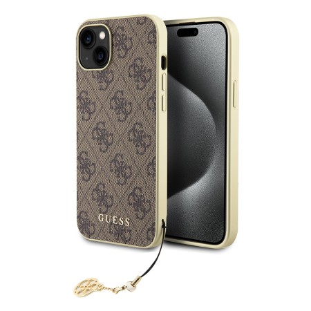 Husa pentru iPhone 15 Plus / iPhone 14 Plus - Guess Hardcase 4G Charms Collection (GUHCP15MGF4GBR) - Brown