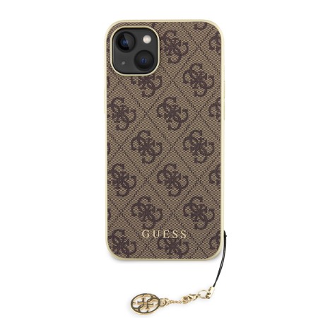 Husa pentru iPhone 15 Plus / iPhone 14 Plus - Guess Hardcase 4G Charms Collection (GUHCP15MGF4GBR) - Brown