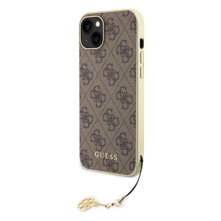 Husa pentru iPhone 15 Plus / iPhone 14 Plus - Guess Hardcase 4G Charms Collection (GUHCP15MGF4GBR) - Brown