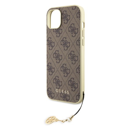 Husa pentru iPhone 15 Plus / iPhone 14 Plus - Guess Hardcase 4G Charms Collection (GUHCP15MGF4GBR) - Brown