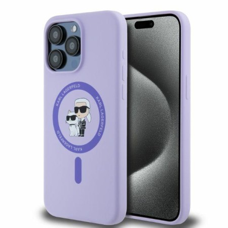 Husa pentru iPhone 15 Pro Max - Karl Lagerfeld Silicone Ring MagSafe (KLHMP15XSCMKCRHU) - Purple KarlandChoupette Head