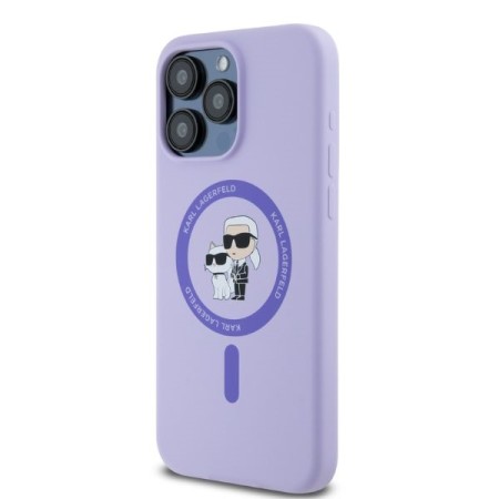 Husa pentru iPhone 15 Pro Max - Karl Lagerfeld Silicone Ring MagSafe (KLHMP15XSCMKCRHU) - Purple KarlandChoupette Head