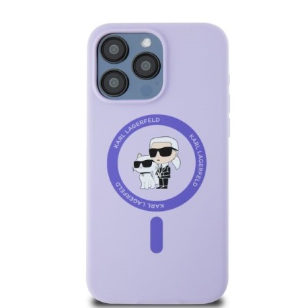 Husa pentru iPhone 15 Pro Max - Karl Lagerfeld Silicone Ring MagSafe (KLHMP15XSCMKCRHU) - Purple KarlandChoupette Head