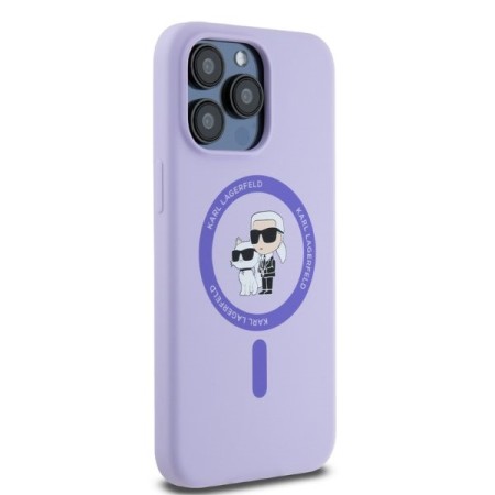 Husa pentru iPhone 15 Pro Max - Karl Lagerfeld Silicone Ring MagSafe (KLHMP15XSCMKCRHU) - Purple KarlandChoupette Head