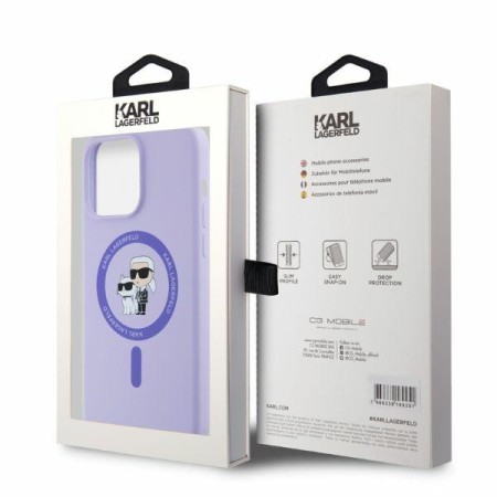 Husa pentru iPhone 15 Pro Max - Karl Lagerfeld Silicone Ring MagSafe (KLHMP15XSCMKCRHU) - Purple KarlandChoupette Head