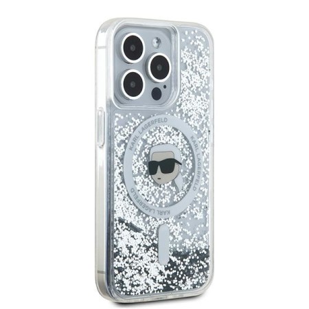 Husa pentru iPhone 15 Pro Max - Karl Lagerfeld Liquid Glitter MagSafe (KLHMP15XLGKISGH) - Transparent Karl Head