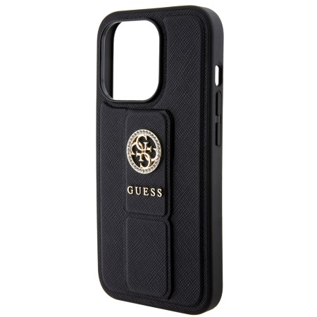 Husa pentru iPhone 15 Pro Max - Guess Grip Stand 4G Saffiano Strass (GUHCP15XPGSSADK) - Black