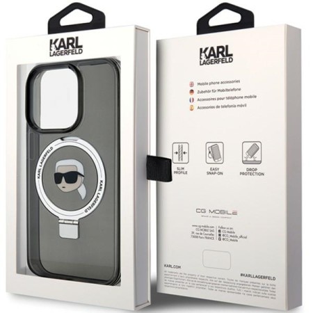 Husa pentru iPhone 15 Pro Max - Karl Lagerfeld Hardcase Ring Stand MagSafe (KLHMP15XHMRSKHK) - Karl Head