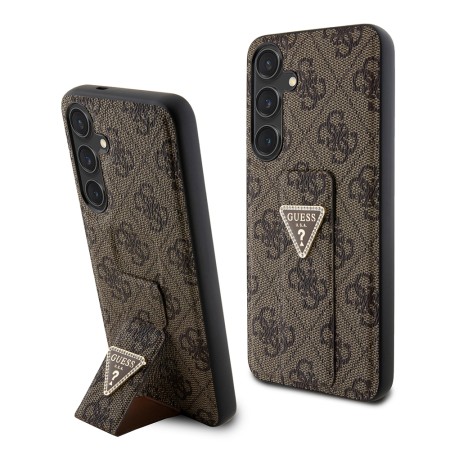 Husa pentru Samsung Galaxy S24 - Guess Grip Stand 4G Triangle Strass (GUHCS24SPGS4TDW) - Brown