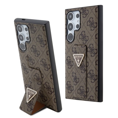 Husa pentru Samsung Galaxy S24 Ultra - Guess Grip Stand 4G Triangle Strass (GUHCS24LPGS4TDW) - Brown