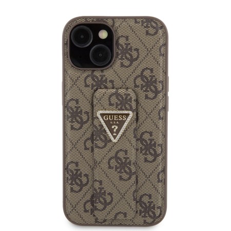 Husa pentru iPhone 15 / iPhone 14 / iPhone 13 - Guess Grip Stand 4G Triangle Strass (GUHCP15SPGS4TDW) - Brown