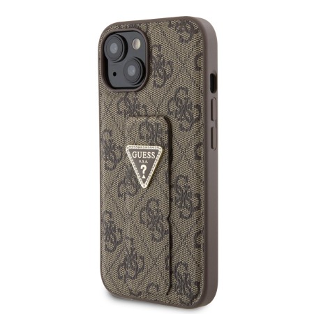 Husa pentru iPhone 15 / iPhone 14 / iPhone 13 - Guess Grip Stand 4G Triangle Strass (GUHCP15SPGS4TDW) - Brown