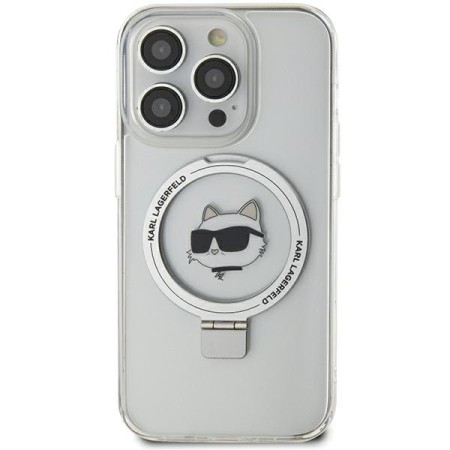 Husa pentru iPhone 15 Pro Max - Karl Lagerfeld Hardcase Ring Stand MagSafe (KLHMP15XHMRSCHH) - White Choupette Head